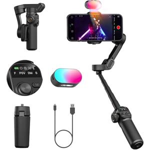 AOCHUAN Smart X2 Smartphone Gimbal Stabilizer, Rotazione a 360°, Display OLED, Asta di prolunga integrata, Smart Selfie Stick, Luce di riempimento RGB, Ideale per riprese video notturne, X2 KIT Nero