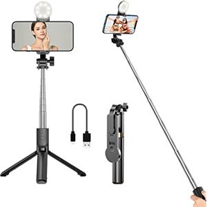 GRIFEMA Bastone per selfie GB1003-1, bastone per selfie estensibile con luce di riempimento, supporto wireless Bluetooth rimovibile, per selfie, compatibile con iPhone, Sumsung Galaxy, Huawei e altri