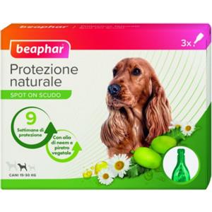 Beaphar Spot On Protezione Naturale per Cani Medi (15-30 kg) - 3 Pipette da 2 ml con Olio di Neem