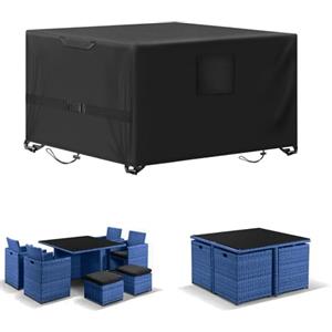 Kovshuiwe 135x135x74cm Copertura Tavolo Giardino Esterno Copertura per Mobili da Giardino Telo Copri Protettivo Quadrato per Tavolo e Sedie da Esterni Oxford Impermeabile Copertura Anti-UV Nero