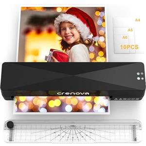 Crenova Plastificatrice Crenova A4, Prevenzione inceppamenti nella plastificazione termica e a freddo con 10 buste di plastificazione, taglierino per ufficio, casa, carta, menu, scuola