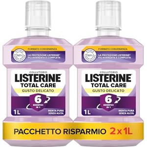 LISTERINE Total Care, Collutorio 0% alcol al gusto di Menta Pura, Collutorio al Fluoro con 10 benefici in 1 per una protezione completa e denti più forti, per un'igiene orale completa, 2x1L
