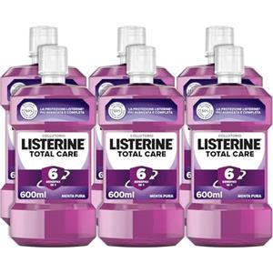 LISTERINE Total Care, Collutorio al gusto di Menta Pura, Collutorio al Fluoro con 10 benefici in 1 per una protezione completa e denti più forti, per un'igiene orale completa, 6x600 ml