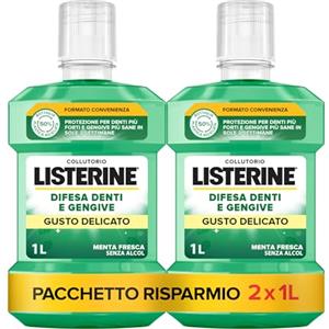 LISTERINE Total Care Denti e Gengive Gusto Delicato, Collutorio 0% alcol al gusto di Menta Fresca, Collutorio con 10 benefici in 1 per una protezione completa e gengive più sane, Confezione da 2 x 1L