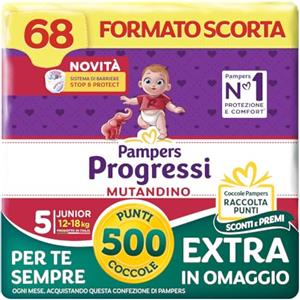 Pampers Progressi Mutandino Junior +500 Punti Coccole extra in omaggio, Taglia 5 (12-18 kg), 68 Pannolini (formato scorta)