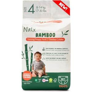 Eco by Naty Naty Bamboo - Pannolini a mutandina in Viscosa di Bambù - Morbidezza e tocco setoso, Pannolini a base vegetale, Dermatologicamente testati per pelli sensibili e super assorbenti (Taglia 4, 80 pezzi)