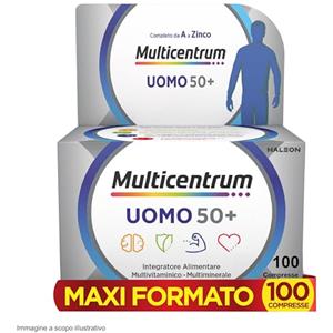 Multicentrum Uomo 50+ Integratore Alimentare Multivitaminico Completo, con Vitamina D3, Supporto Contro la Stanchezza per Uomini oltre 50 anni, 100 Compresse
