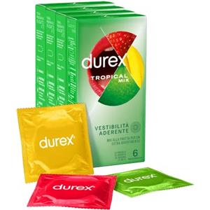 Durex Tropical Preservativi Aromatizzati alla Frutta, Gusto: Banana, Mela, Fragola e Arancia, Lubrificati a Base Siliconica - 24 Profilattici
