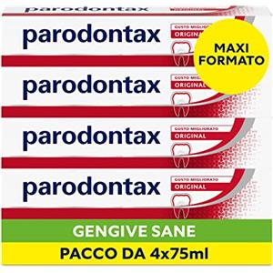 Parodontax Dentifricio Original rimuove l'Accumulo di Placca, mantenendo le Gengive Sane, i Denti Forti e l'Alito Fresco, Uso Quotidiano, Pacco da 4 x 75ml
