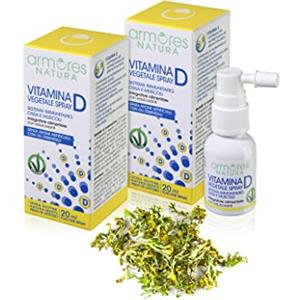 Armores Natura Integratori Alimentari, Vitamina D Vegetale Spray, Integratore a Base di Vitamina D3, Origine Vegetale, con Oli Essenziali di Arancia, Menta e Limone, Vegano, 2 Flaconi da 20 ml