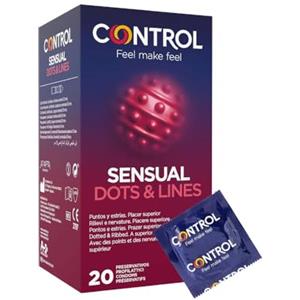 Control Sensual Dots e Lines Preservativi Stimolanti con Punti e Striature in Rilievo, 20 Profilattici