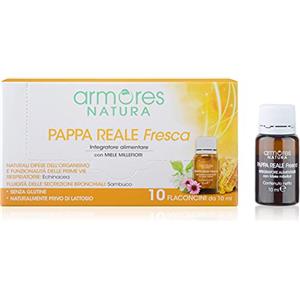 Armores Natura Integratori Alimentari, Pappa Reale Fresca, con Echinacea per le Difese Immunitarie e le Vie Respiratorie e Sambuco per la Fluidità delle Secrezioni Bronchiali, con Miele, 10 Flaconcini