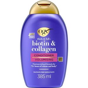 OGX Balsamo Thick & Full + Biotin & Collagen, Balsamo volumizzante capelli con Biotina e Collagene, Trattamento capelli fini dall'effetto rinforzante per una chioma corposa e sana, 385 ml
