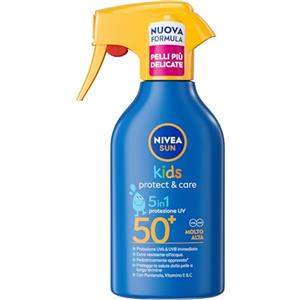 NIVEA SUN Kids Maxi Spray Protect & Care SPF 50+ 270 ml, Crema solare 50 bambini 3+ anni, Protezione solare 50 bambini spray extra resistente all'acqua e al sudore con Pantenolo, Vitamina C & E