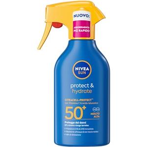 NIVEA SUN Protect & Hydrate Maxi Spray Solare SPF 50+ 270 ml, Crema solare 50 spray idratante 48h ad assorbimento rapido, Protezione solare 50+ resistente all'acqua con Vitamina C e Acido Ialuronico