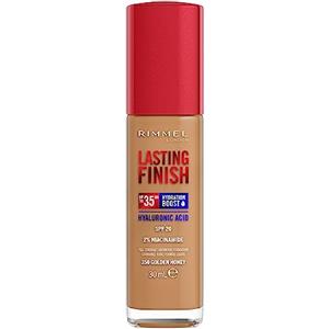 Rimmel London Rimmel Lasting Finish 35Hr Foundation 350 Golden Honey, copertura completa, idratante, SPF20, acido ialuronico, vitamina E, 2% niacinamide, uso tutto il giorno, vegano, cruelty free