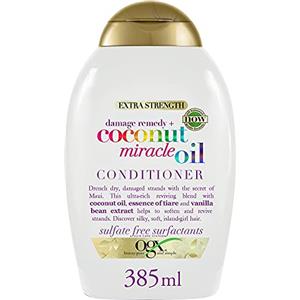 OGX Balsamo Damage Remedy + Coconut Miracle Oil, Balsamo capelli crespi idratante con Olio di Cocco, Trattamento districante capelli secchi, danneggiati o crespi con effetto districante, 385 ml