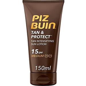 PIZ BUIN Tan & Protect Lozione Solare Intensificatore dell'Abbronzatura SPF 15, Crema solare 15 abbronzante corpo con Illumitone, Protezione solare 15 con filtro solare UVA/UVB, 150 ml