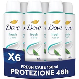 Dove Deodorante Spray, Dove Classic Care Fresh, Deodorante Antitraspirante Spray, Protezione Fino a 48 Ore, con 1/4 di Crema Idratante, Formula Delicata, Deodorante Uomo e Donna, 6 Pezzi da 150 ml