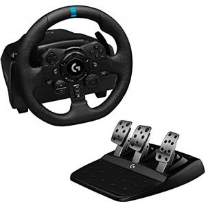 Logitech G G923 volante da corsa e pedali con ritorno di forza TRUEFORCE fino a 1000 Hz, design di guida reattivo, controllo con doppia frizione e rivestimento del volante per PS5, PS4, PC/Mac -Nero