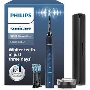Philips Sonicare Spazzolino elettrico DiamondClean serie 9000 edizione speciale: per pulizia dei denti e igiene orale, blu scuro, 4 testine Premium Plaque C3 (modello HX9911/89)