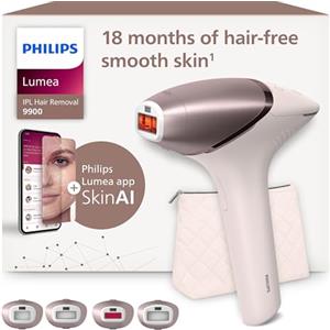 Philips Lumea Series 9900, dispositivo di epilazione IPL con tecnologie SenseIQ e SkinAI, 4 accessori per viso, corpo, ascelle e zona bikini, con filo e senza filo, modello BRI951/00
