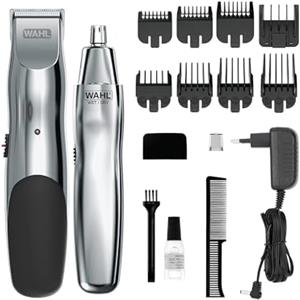 Wahl Regolabarba ricaricabile Wahl Groomsman per baffi, peli del naso, dettagli e pulizia con Trimmer Wet/Dry a batteria per peli del naso