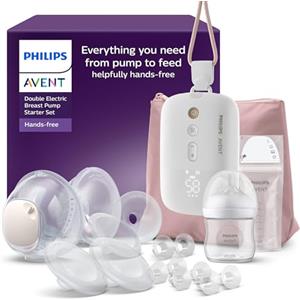 PHILIPS Avent set per i primi allattamenti con tiralatte a mani libere, con motore di qualità ospedaliera, che imita il ritmo di suzione del bambino, estrazione fino a 85 volte al minuto, SCD553/11