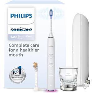 Philips Sonicare DiamondClean Smart 9400 spazzolino elettrico, spazzolino sonico con app, sensore di pressione, rilevamento della testina, bianco, modello HX9917/88