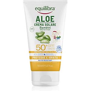 equilibra Solari, Aloe Crema Solare Bambini SPF 50+, Crema Solare Pelli Delicate a Base di Aloe Vera, Olio di Argan, Olio di Cocco, Burro di Karité e Vitamina E, Water Resistant, 150 ml