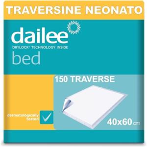 Dailee Bed 40x60 - 150x Traverse Neonato - Traversine Neonato Fasciatoio e Cambio del Pannolino - 6 Confezioni da 25 Pezzi, Formato Scorta