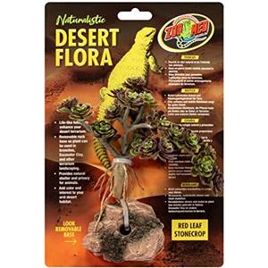 Zoo Med Naturalistic Desert Flora red leaf stonecr - Pianta decorativa Foglia Rossa per terrari e paludari, realistica per ambienti del deserto, rifugio per rettili, con base in pietra removibile