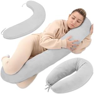 Totsy Baby Cuscino allattamento e gravidanza 190cm - Supporto corpo per dormire sul fianco Perfetto per il riposo e il relax Ideale per maternità e futuro mamme Forma a C Mussola