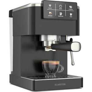 KLARSTEIN SteelPresso Touch - Macchina da caffè Espresso, 20 Bar, 1350W, Montalatte Integrato, Display Touch, Serbatoio: 1,5L, Acciaio Inox-Nero, Macchina per Espresso da 20 Bar