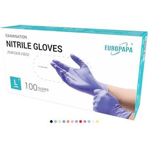 EUROPAPA® - 100 Guanti Monouso In Nitrile, Senza Lattice, Non Steril (L, Viola)