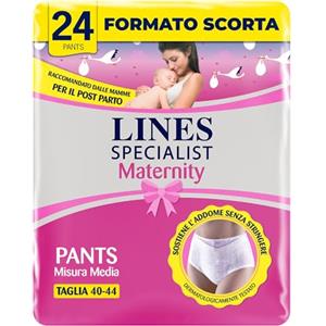 Lines Specialist Maternity, Mutandine Assorbenti Lines Maternity Post Parto, con Supporto Dell'Addome e Assorbenza Rapida per Perdite Post Parto, Taglia L, Confezione da 20 pezzi