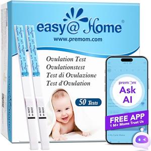 Easy@Home 50 x Test Ovulazione Stick Ovulazione 25mIU/ml, Aumenta le tue Probabilità di Rimanere Incinta, Altamente Preciso, Combinato con APP Premom Monitor Donna Fertilità, 50 LH