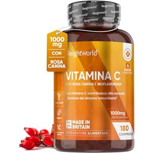WeightWorld Vitamina C 1000mg con Rosa Canina, 180 Compresse Vegane, 1 al Giorno (Scorta 6 Mesi), Integratore Vitamina C Made in UK, Acido Ascorbico e Bioflavonoidi da Citrus Aurantium, Senza Magnesio Stearato