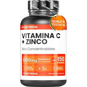 Vitastrong. Vitamina C 1000mg e Zinco - contribuiscono alla Normale Funzione del Sistema Immunitario - 1 Compressa al Giorno - Alto Dosaggio - Vitamina C Pura - 150 compresse - Qualità Premium