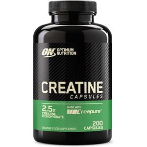 Optimum Nutrition Creatine Capsules, Compresse Non Aromatizzate con 2500 mg di Creatina Monoidrato per Porzione, Integratore Alimentare per il Supporto delle Prestazioni, 100 Porzioni, 200 Capsule