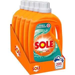 Sole Detersivo Lavatrice Igiene e Freschezza 205 Lavaggi, (5x41), Formula igienizzante, Detersivo Lavatrice Liquido Igiene e Freschezza, contro batteri e cattivo odore