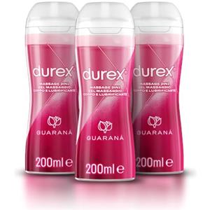 Durex Massage 2 in 1 con Guaranà 200 ml x2, Gel Lubrificante Intimo a Base Acqua e Gel per Massaggi, 400 ml (Pack of 3)