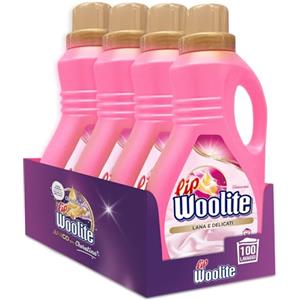 Woolite Lip Woolite Detersivo Lavatrice Lana e Delicati 25 Lavaggi, 4 Confezioni da 1500 ml di Detersivo Lavatrice Liquido Lana e Delicati con Cheratina