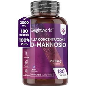 WeightWorld D Mannosio Puro 2000mg, 180 Capsule, 2 Mesi, Alto Dosaggio, Vegano e di Origine Naturale, D Mannosio, Integratore Mannosio Capsule Senza Additivi, DMannosio Polvere Pura Senza OGM e Glutine, D Mannose