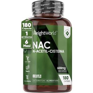 WeightWorld NAC N-Acetil-Cisteina, 600mg Alto Dosaggio, 180 Capsule Vegane (6 Mesi), 1 Capsula al Giorno, N Acetilcisteina, NAC 600 Integratore, Precursore del Glutatione, N Acetilcisteina 600 mg 100% Naturale