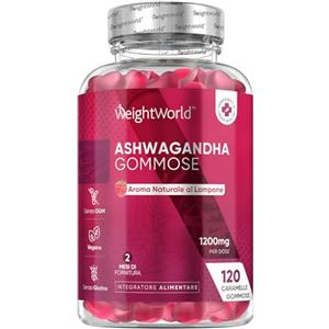 WeightWorld Ashwagandha Gommose 1200mg, 120 Caramelle Vegane, (2 Mesi di Fornitura), al Gusto Lampone, Gommose con Ashwagandha Polvere, Estratto 30:1 di Radice Withania Somnifera (Ginseng Indiano), Senza Glutine
