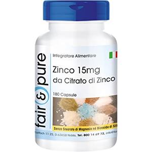 Fair & Pure® - Zinco 15mg - Integratore di zinco citrato - Vegan - 180 Capsule