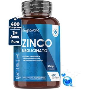 WeightWorld Zinco Integratore in 400 Compresse di Zinco Bisglicinato Vegano (Scorta per 13 Mesi), Alto Dosaggio, Integratore di Zinco Puro, Pelle, Capelli, Unghie, Vista, Zinco Integratore Alimentare Senza OGM
