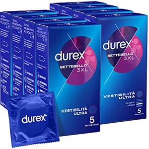 Durex Comfort 3XL Preservativi Ultra Extra Large (64 mm), 40 Profilattici XXXL lubrificati, 8 confezioni, massima larghezza