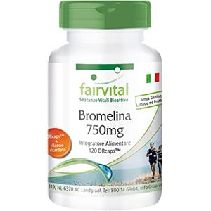Fairvital | Bromelina 750mg - per 2 mesi - ALTO DOSAGGIO - VEGAN - 3600 FIP - 120 capsule - enzima ananas